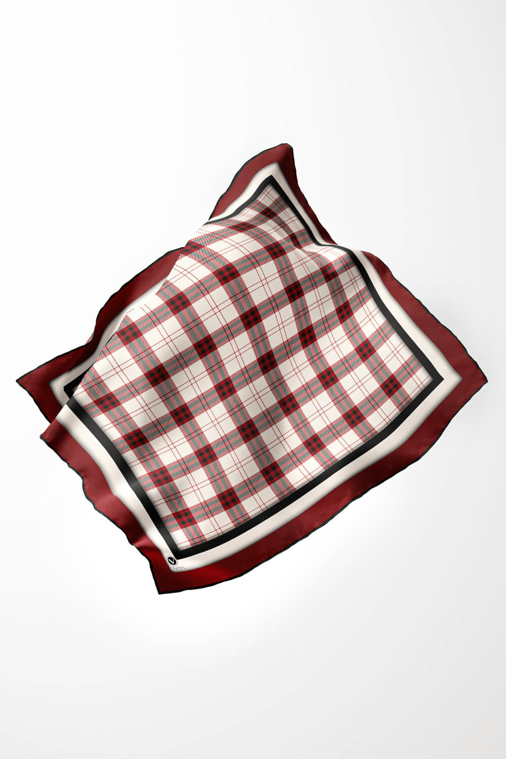Twill Ekose Desenli Bordo Renkli 90x90 Eşarp (İpek İçermez) Kenar Dikiş Şekli El Dikişli
