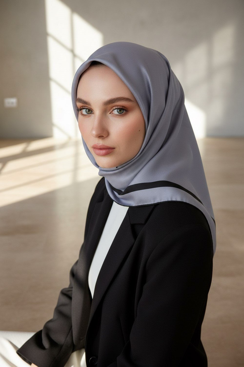 100% Twill İpek Düz Renk Bordür Desenli Gri Siyah Renkli Daha Tok Exclusive Serisi 90x90 Dikim Şekli : El Dikişi Eşarp