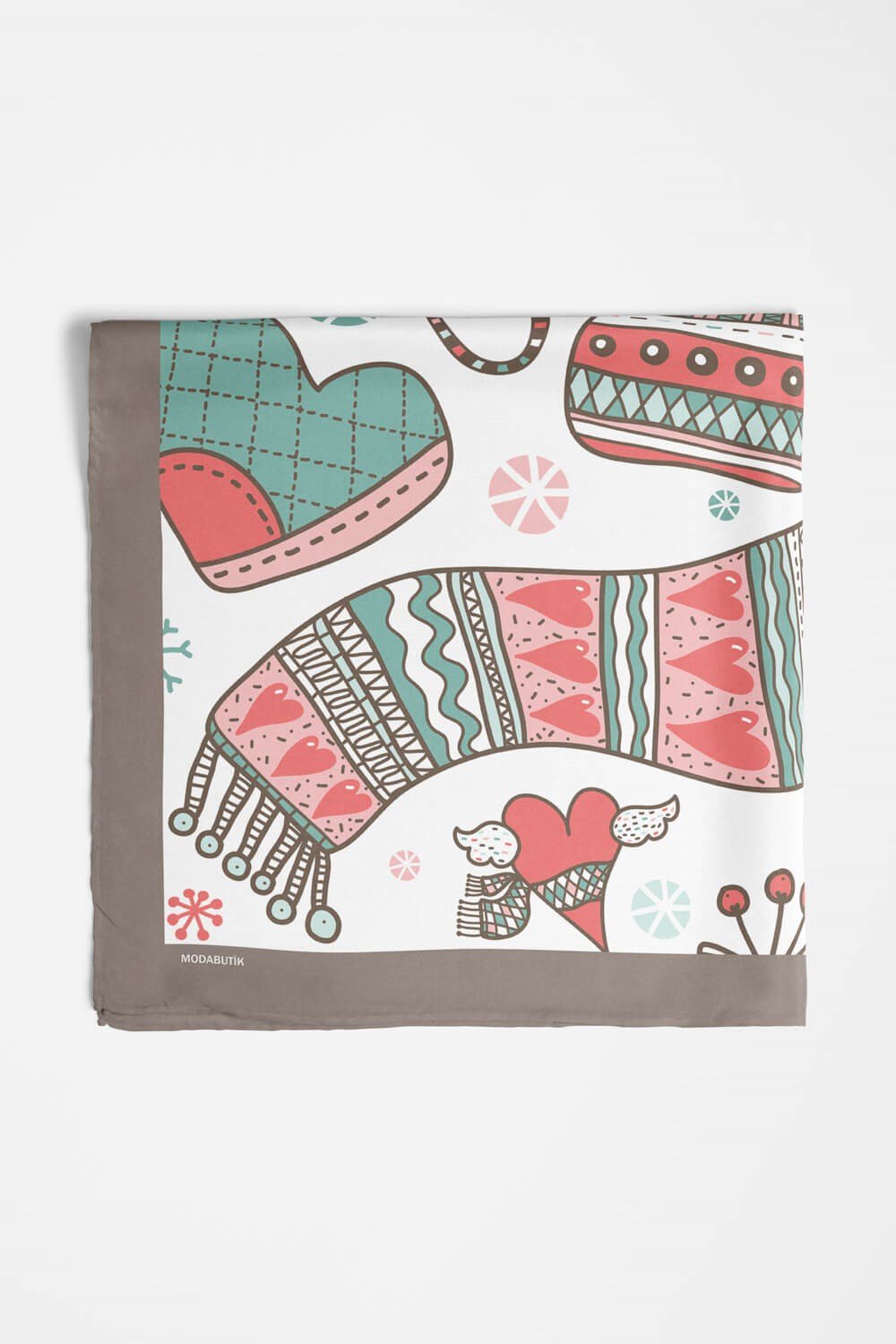 Violla Y56 Kadın Winter Desenli Bandana 50x50 Beyaz DG0138-22