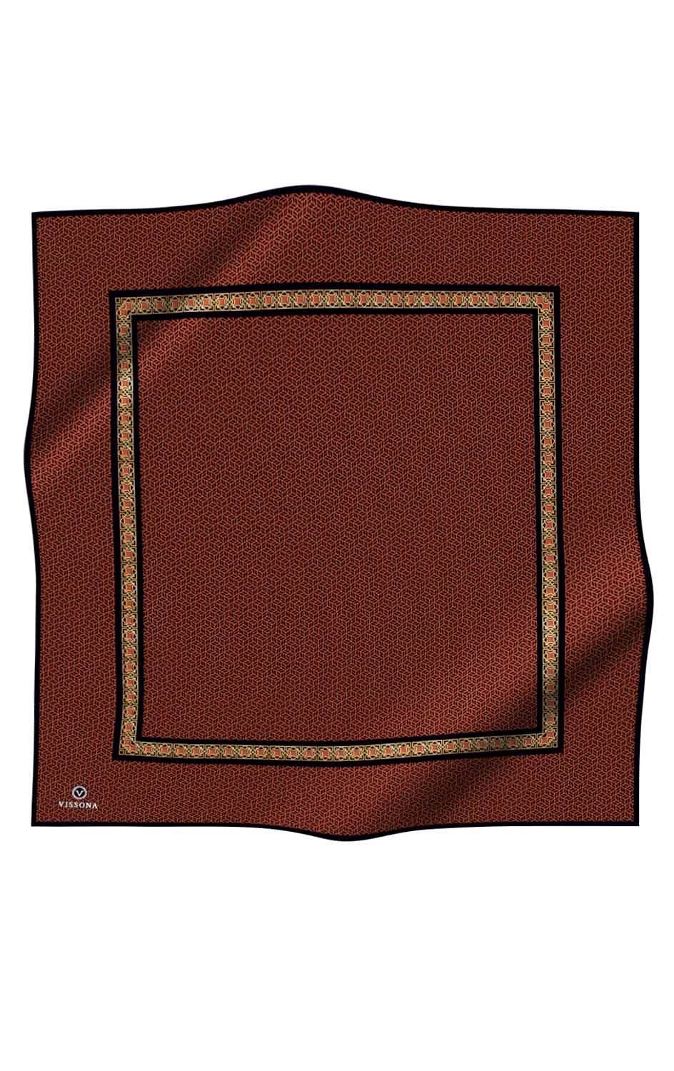 % 57 İPEK % 43 VİSKON Twill İpek Geometrik Desenli Taba - Siyah Renkli 90x90 Eşarp Dikim Şekli : El Dikişi