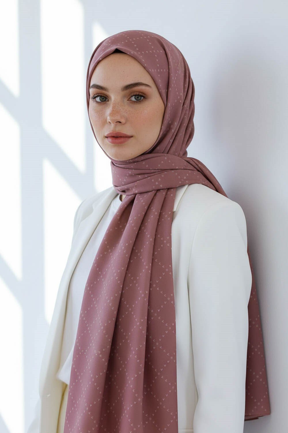 KREP V DESENLİ GÜL KURUSU RENKLİ 75X195 KIRIŞMAZ ŞAL
