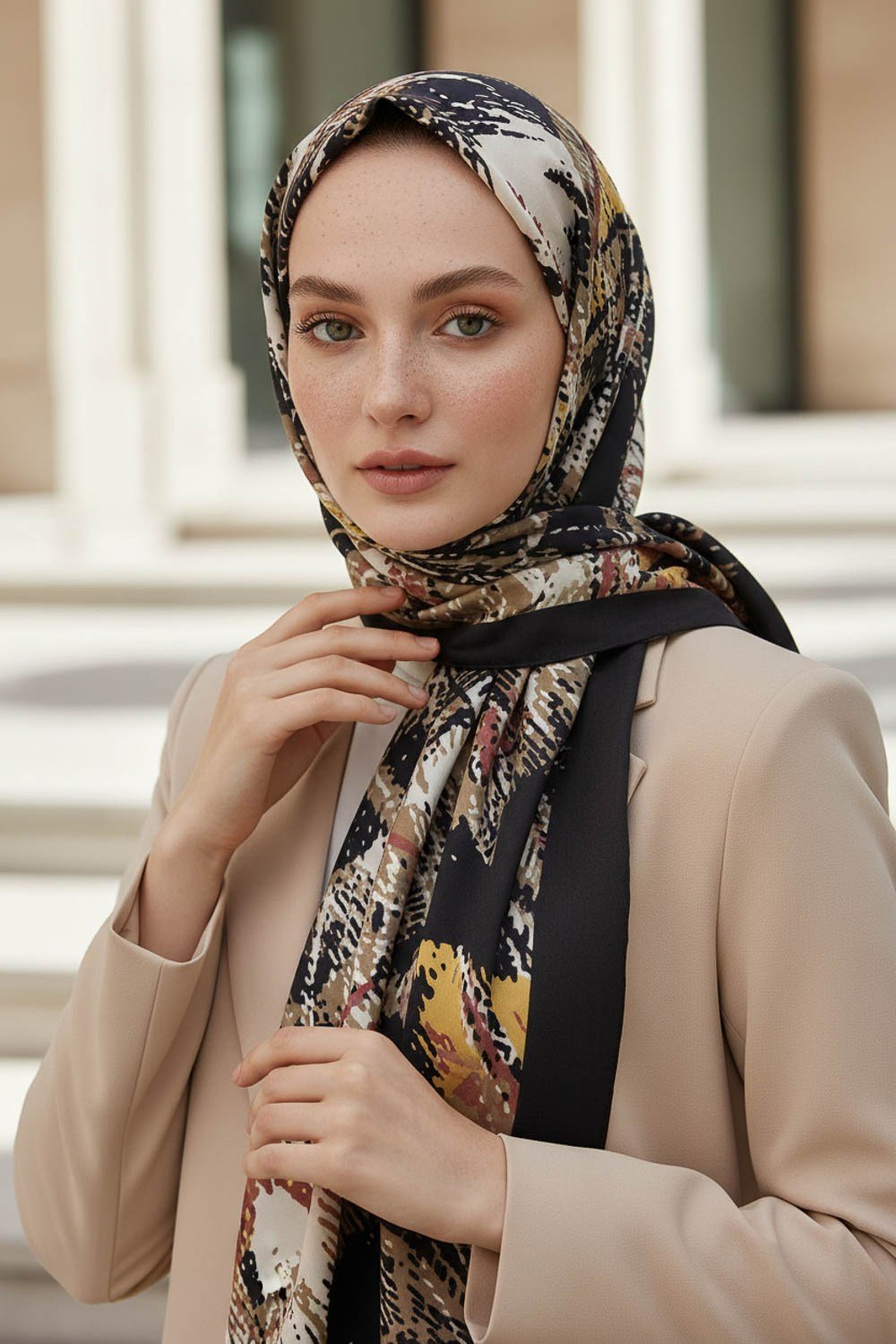 KREP DEGRADELİ ÇİZGİ DESENLİ GÜL KURUSU RENKLİ 75X195 KIRIŞMAZ ŞAL