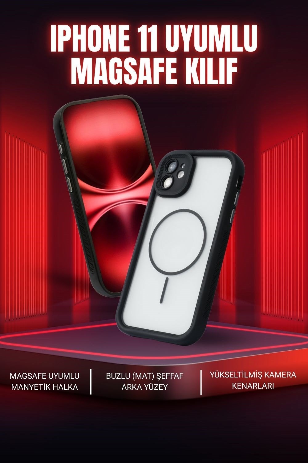 iPhone 11 Kılıf – Kamera Korumalı – MagSafe Uyumlu – Siyah Renk – Mat Silikon Telefon Kılıfı