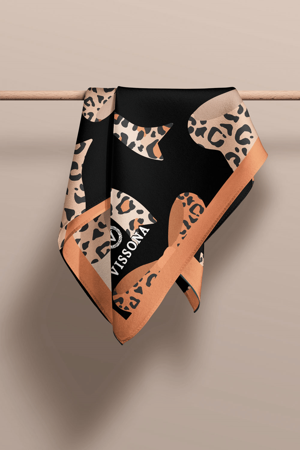 SATEN İPEK LEOPAR FİYONK DESENLİ KADIN FULAR