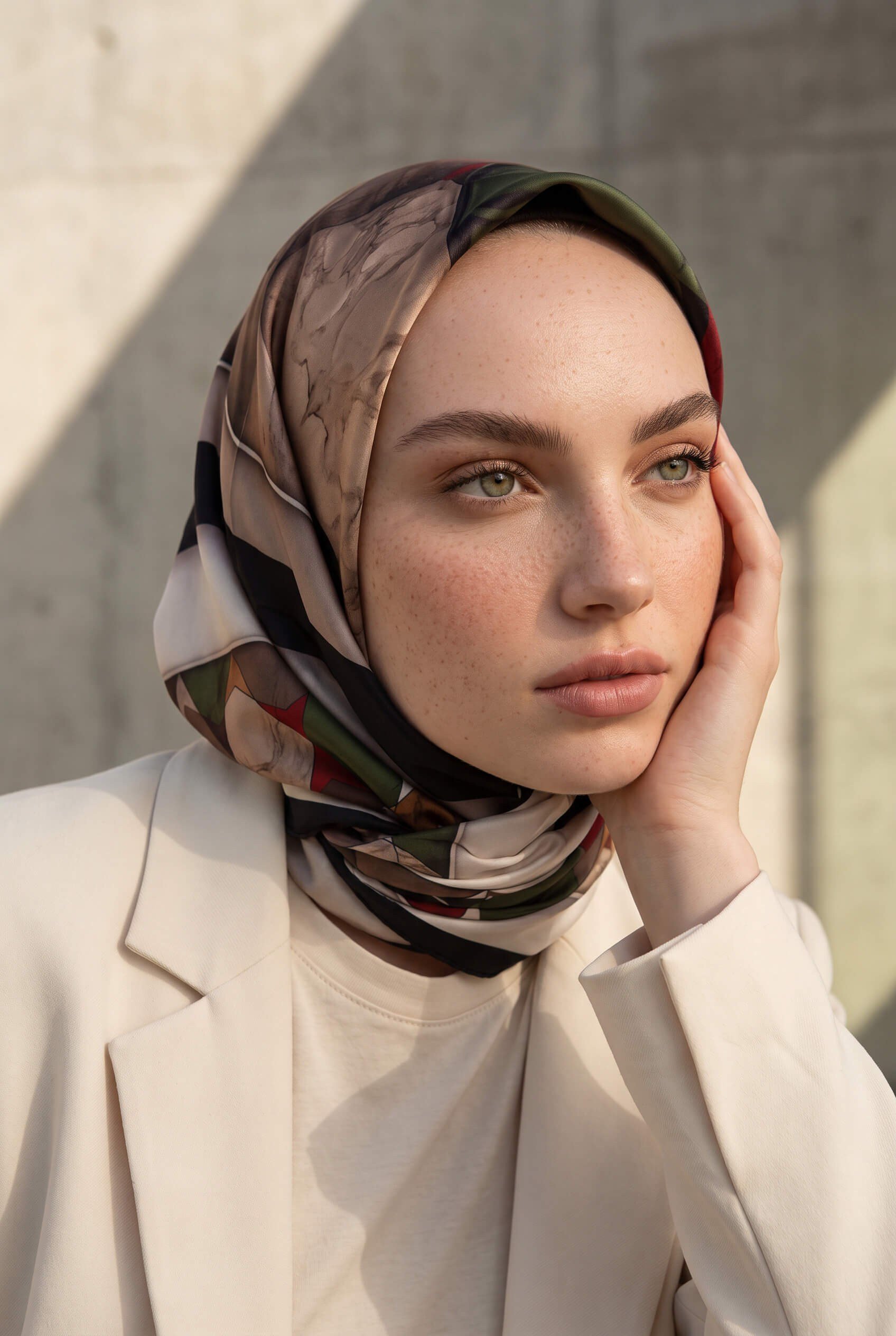 Rayon Geometrik Mermer Desenli Siyah Renkli 90x90 Eşarp (İpek İçermez) Kenar Dikiş Şekli El Dikişli