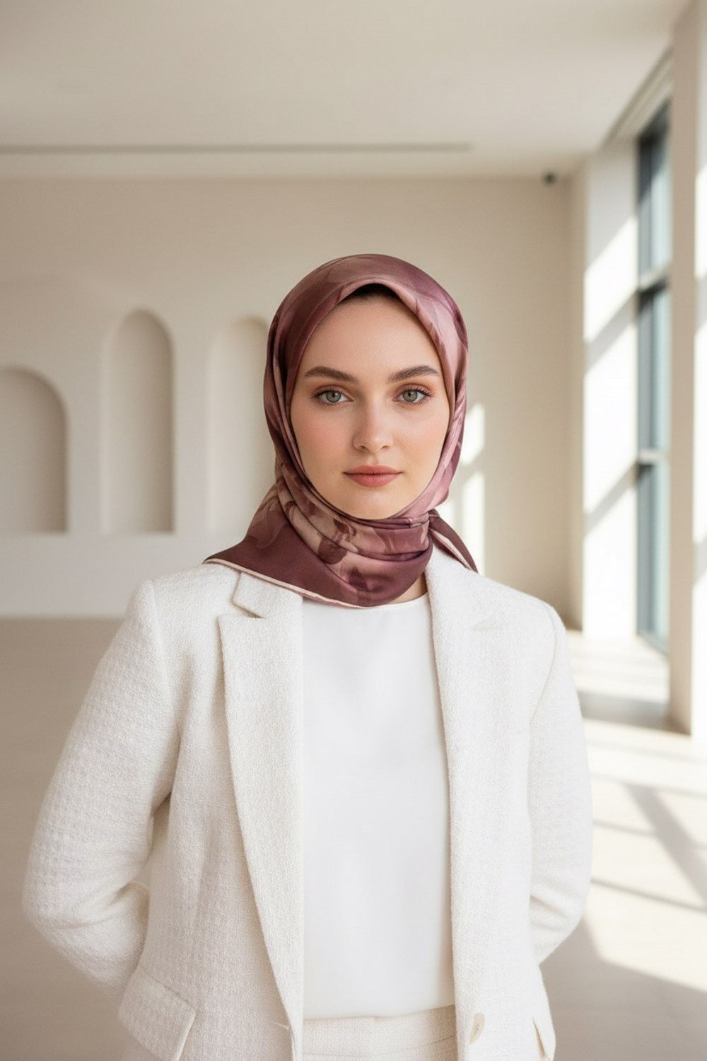 100% Twill İpek Çiçek Desenli Pudra Renkli 90x90 Dikim Şekli : El Dikişi Eşarp