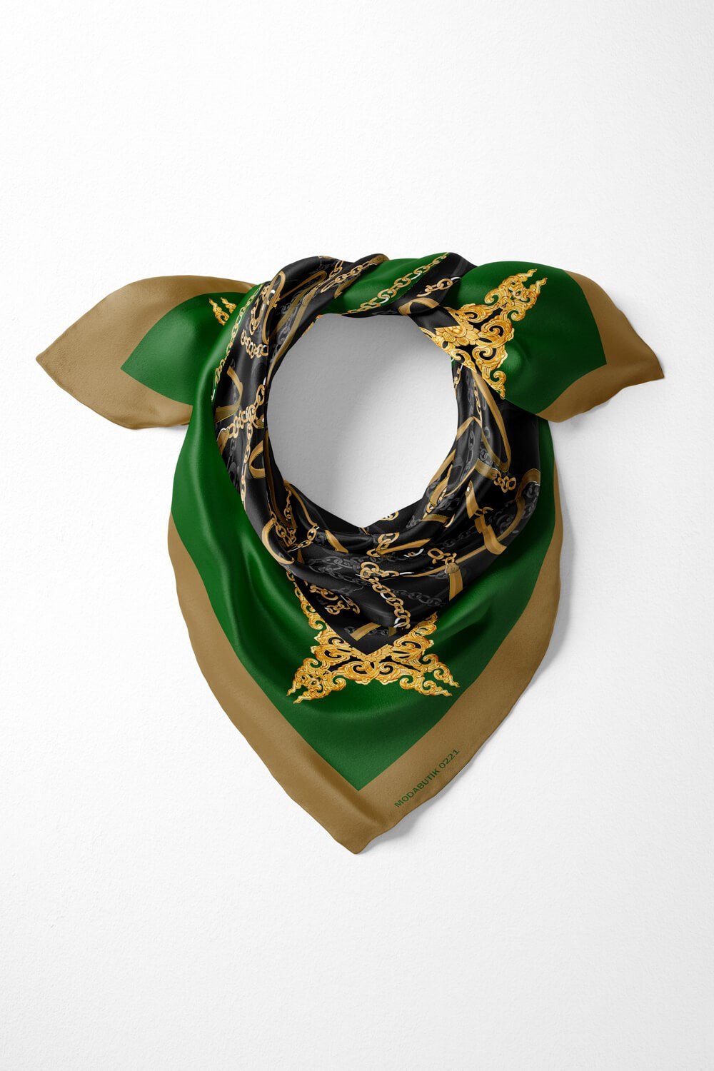 Violla D114 Kadın Zincir  Desenli Bandana 50x50 Yeşil DG0221-22