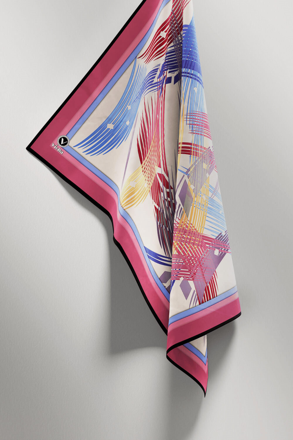 Twill Geometrik Desenli Pembe Renkli 90x90 Eşarp (İpek İçermez) Kenar Dikiş Şekli El Dikişli