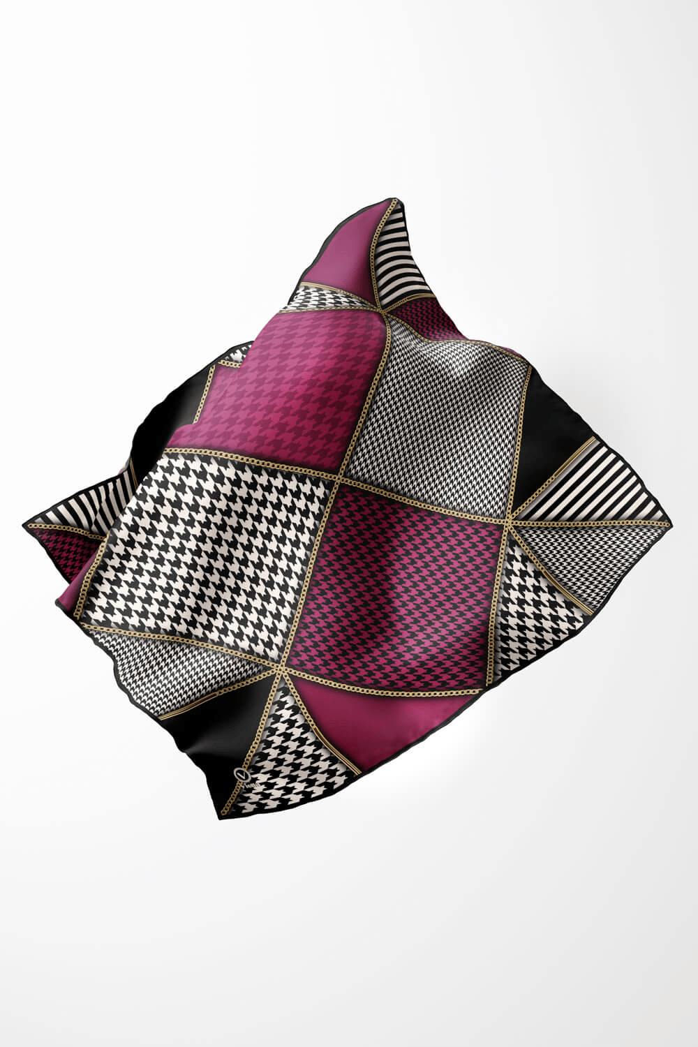 Twil Geometrik Ve Kazayak Desenli Mürdüm Renkli 90x90 Eşarp (İpek İçermez) Dikim Şekli : El Dikişi