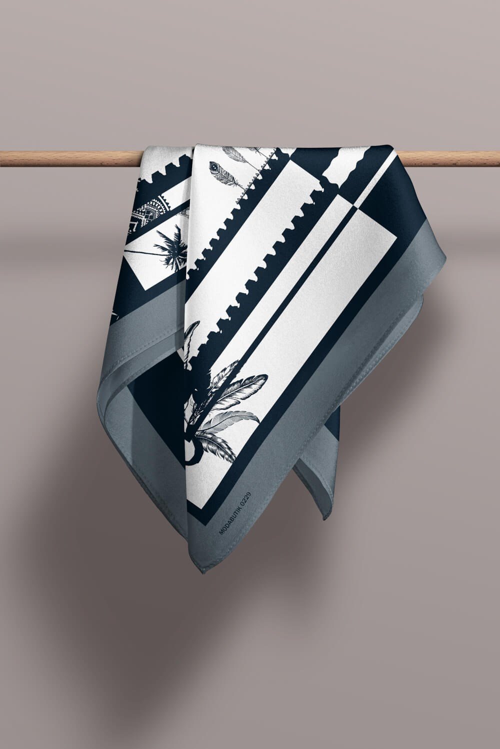 Violla D50 Kadın Etnik Desenli Bandana 50x50 Lacivert DG0229-22 Snz