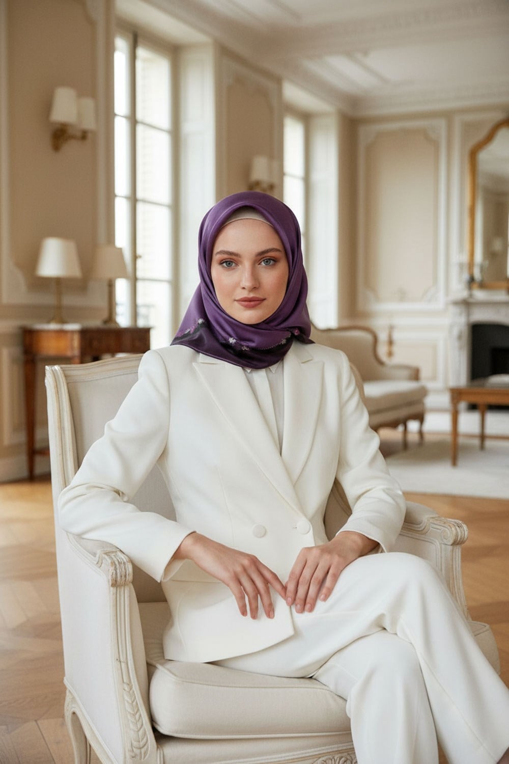%100 Twill İpek Kenar Motifi Çiçek Desenli Mürdüm - Siyah Renkli 90x90 Eşarp Dikim Şekli : El Dikişi