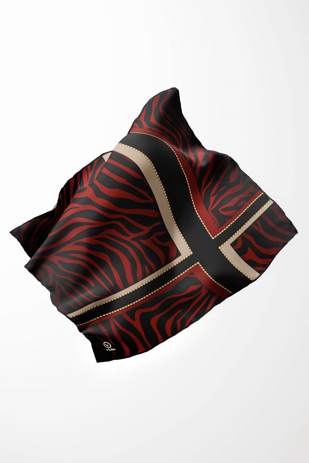 Twill Zebra Desenli Siyah - Bordo Renkli 90x90 Eşarp (İpek İçermez) Dikim Şekli : El Dikişi