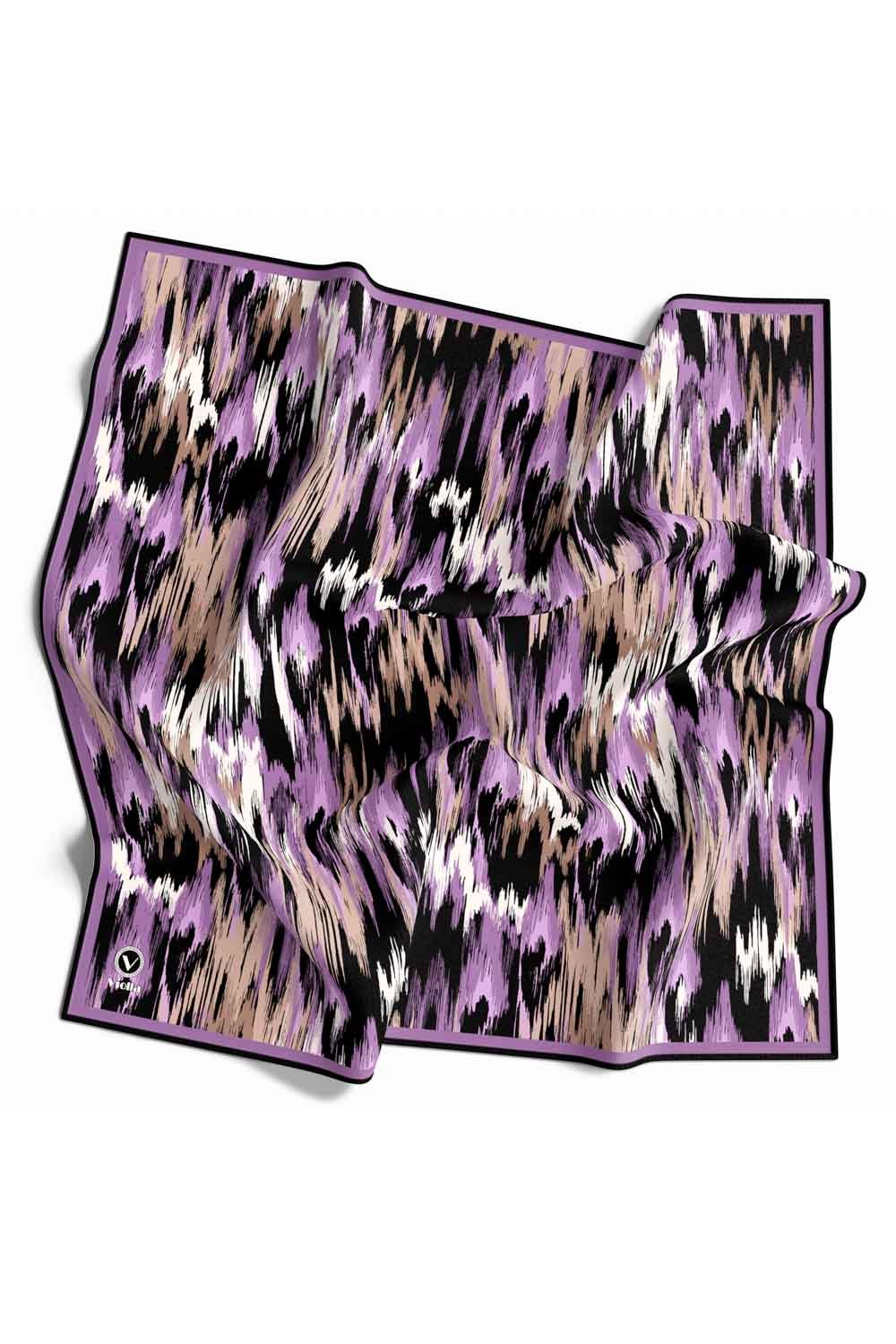 Twill Fırça Desenli Lila Renkli 90x90 Eşarp (İpek İçermez) Kenar Dikiş Şekli El Dikişli
