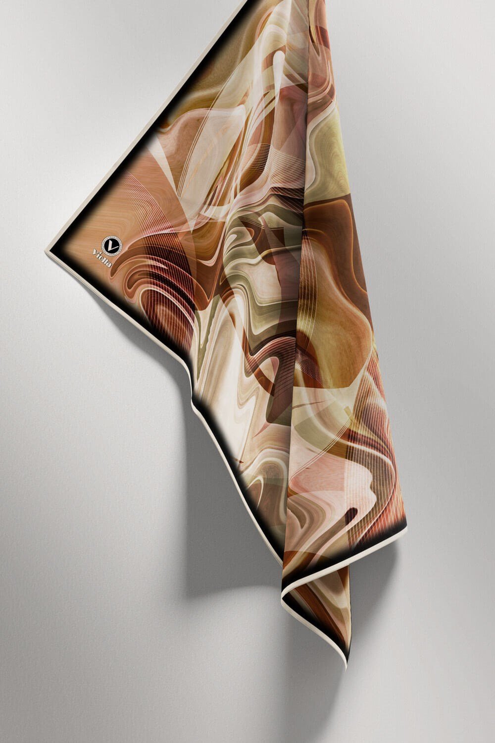 Twill Soyut Dalga Desenli Hardal Renkli 90x90 Eşarp (İpek İçermez) Dikim Şekli : El Dikişi