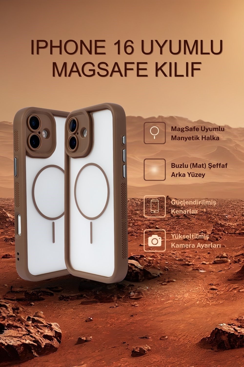 iPhone 16 Kılıf – Kamera Korumalı – MagSafe Uyumlu – Haki Renk – Mat Silikon Telefon Kılıfı