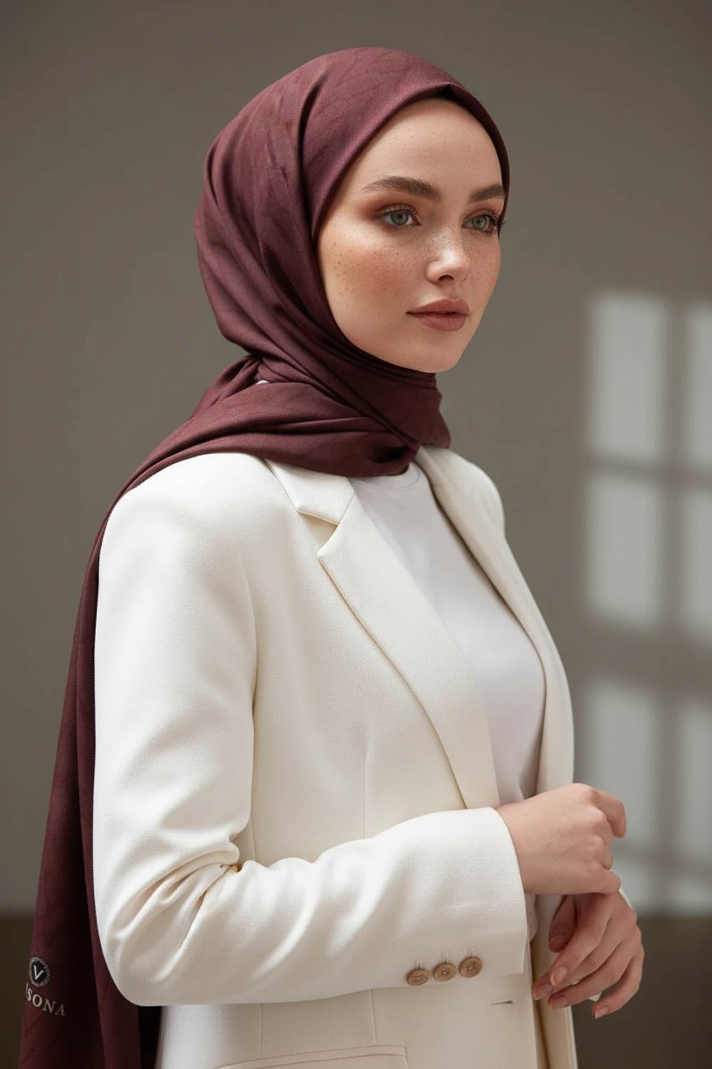 KREP DEGRADELİ MONOGRAM DESENLİ GÜL KURUSU RENKLİ 75X195 KIRIŞMAZ ŞAL