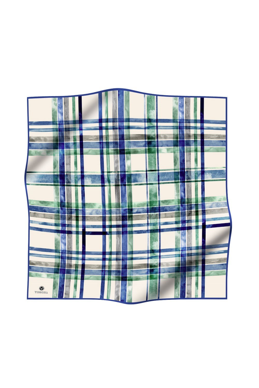 %100 Twill İpek Ekose Desenli Saks - Zümrüt Yeşili Renkli 90x90 Eşarp Kenar Dikiş Şekli El Dikişli