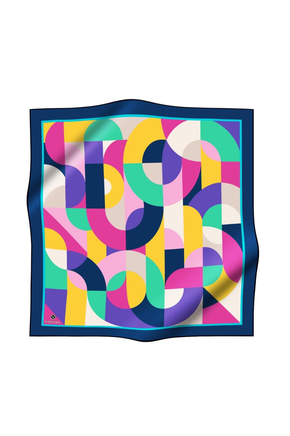 %100 Twill Renk Bloklu Çizgili Desenli Pembe - Lacivert Renkli 90x90 Eşarp Dikim Şekli: El Dikişii