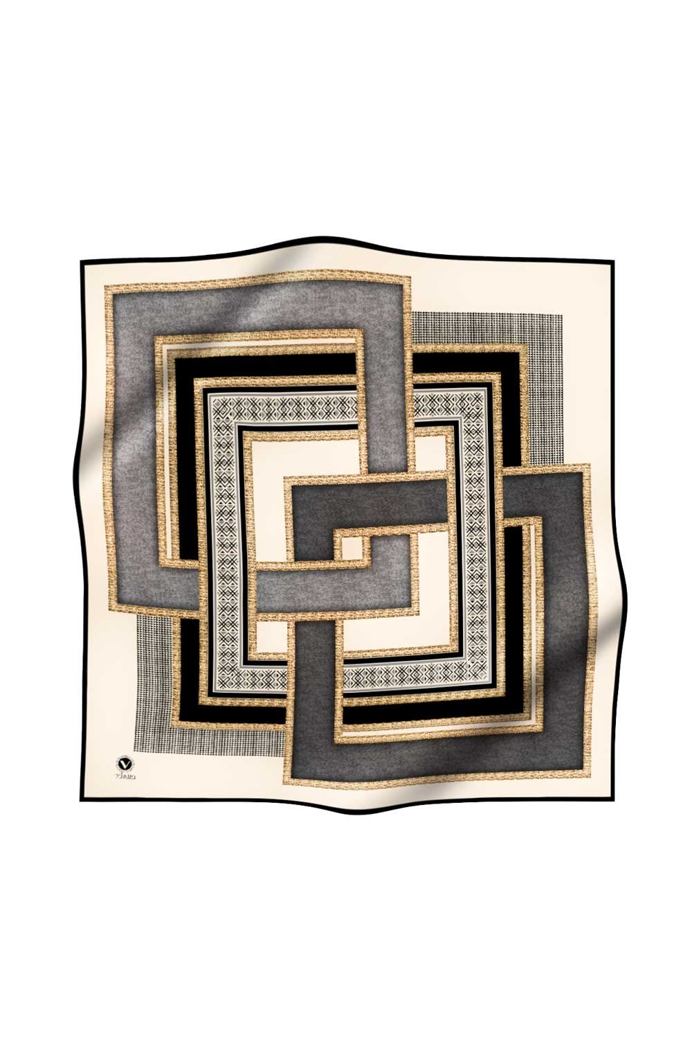 Twill Geometrik Desenli Gri Renkli 90x90 Eşarp (İpek İçermez) Dikim Şekli : El Dikişi