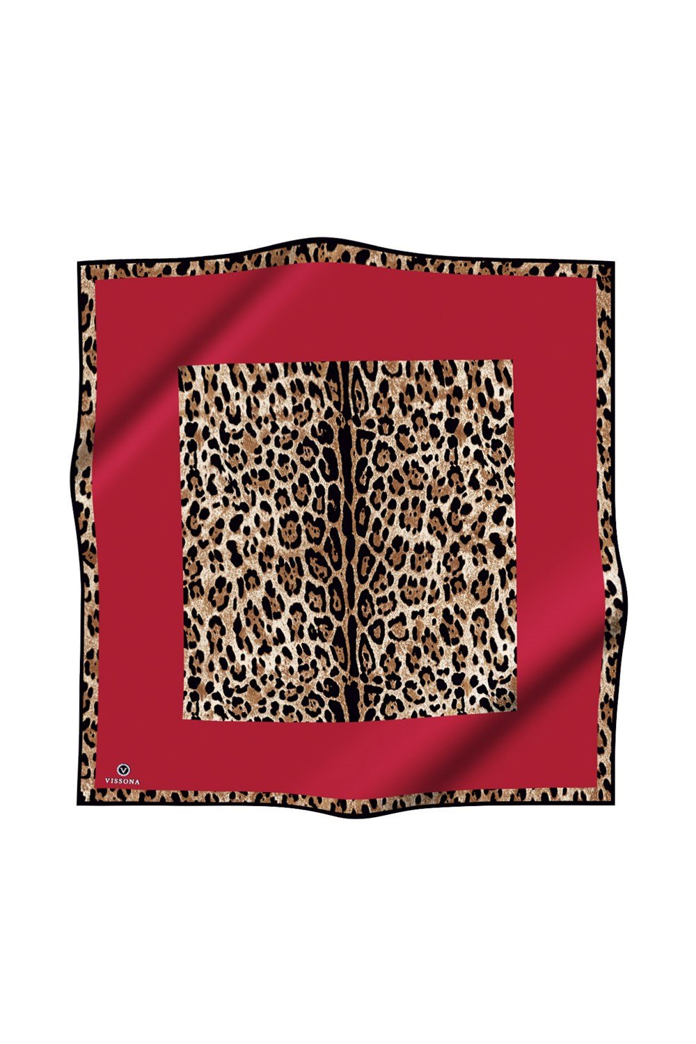 %100 Twill İpek Leopar Desenli Kırmızı Renkli 90x90 Eşarp Dikim Şekli : El Dikişi