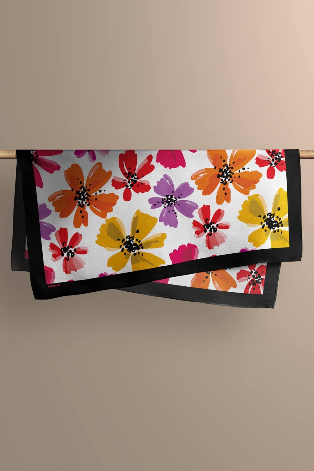 Violla D102 Kadın Çiçek Desenli Bandana 50x50 Kırmızı Sarı DG0176-22