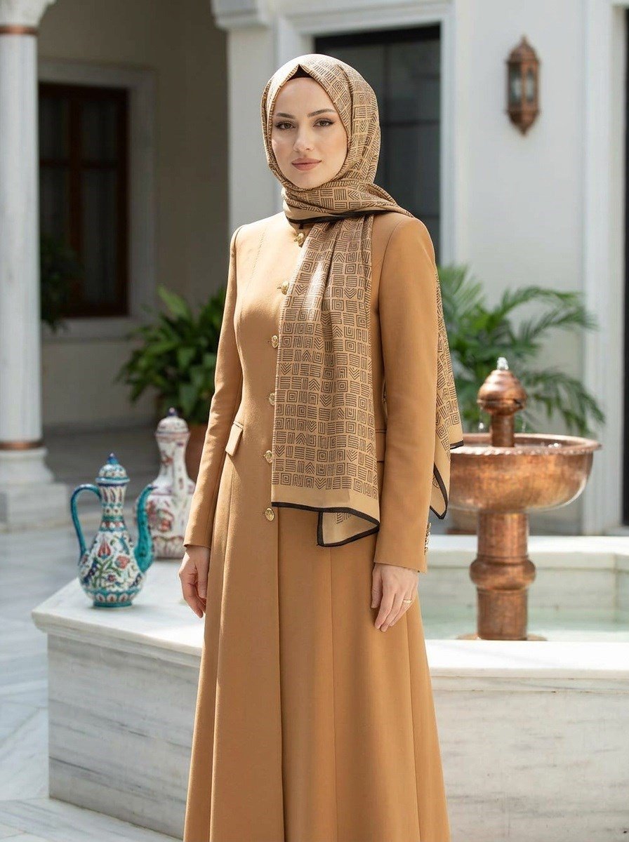 %100 Saf İpek Şal İnce Saten Vual Dokuma Etnik Desenli Gold - Siyah Renkli 90x210 Şal