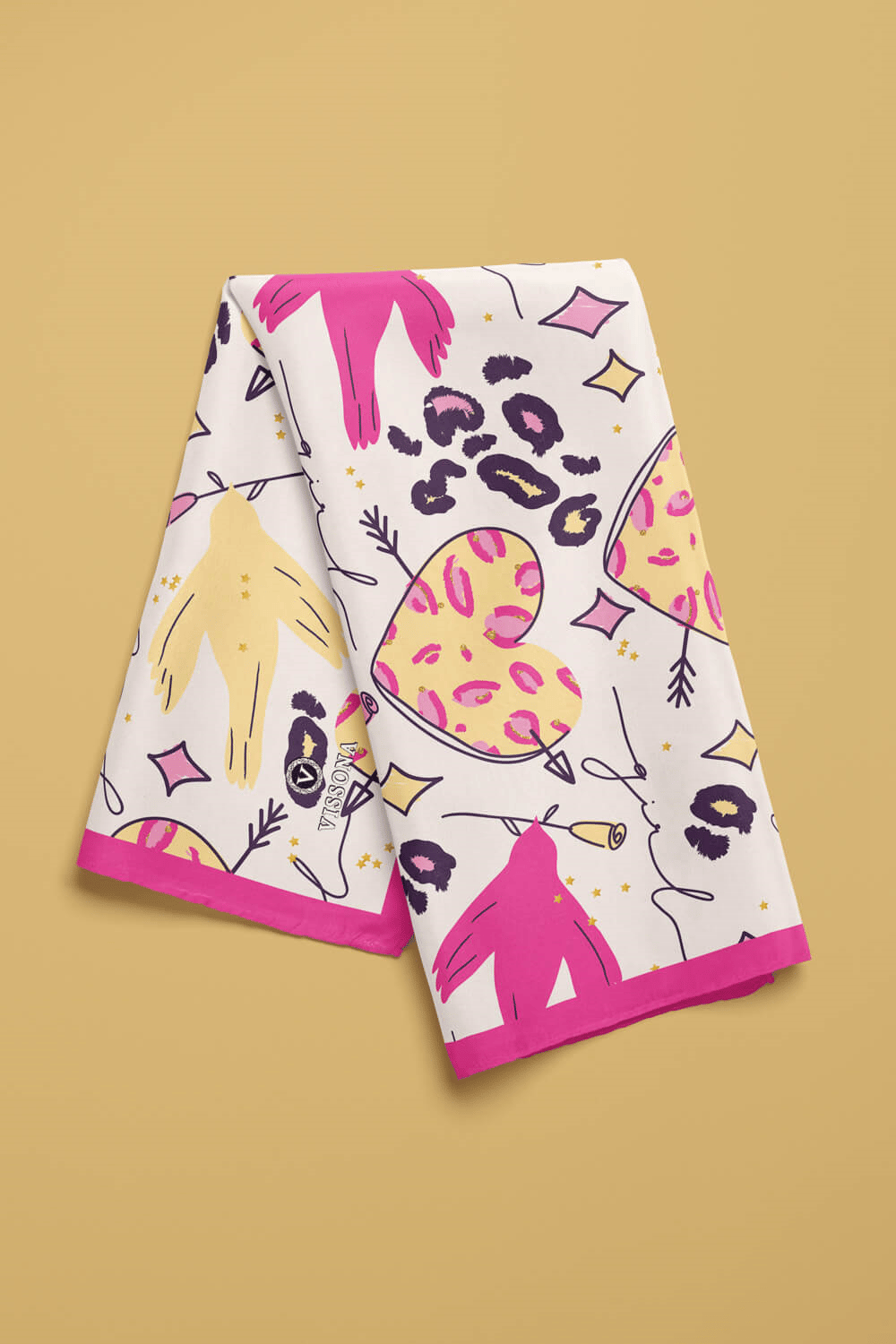 Saten İpek Kalp Desenli Kadın Bandana