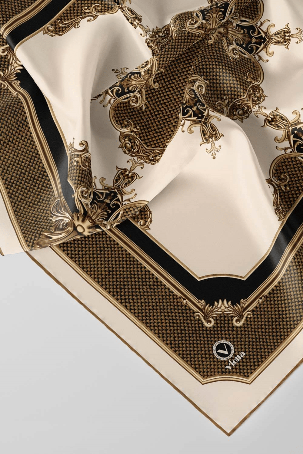 Twill Barok Desenli Hardal Renkli 90x90 Eşarp (İpek İçermez) Dikim Şekli : El Dikişi