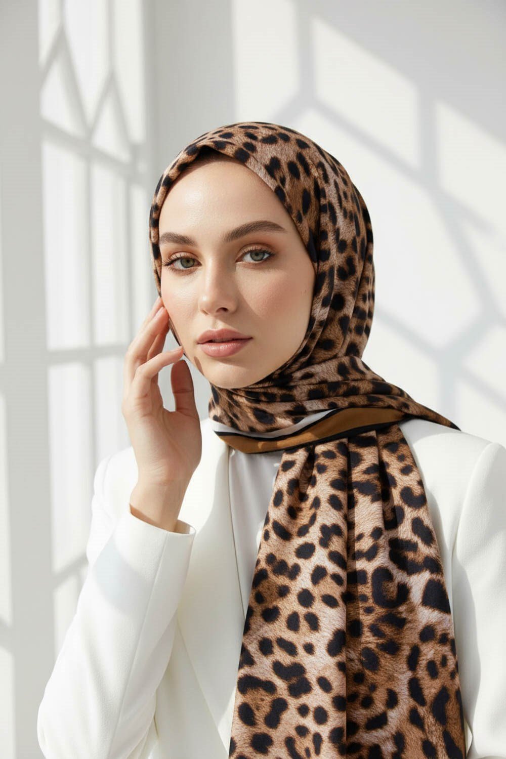 KREP LEOPAR DESENLİ TABA RENKLİ 75X195 KIRIŞMAZ ŞAL