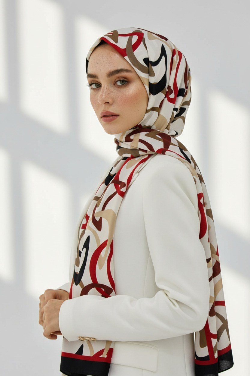 KREP BOOMERANG DESENLİ BORDO RENKLİ 75X195 KIRIŞMAZ ŞAL