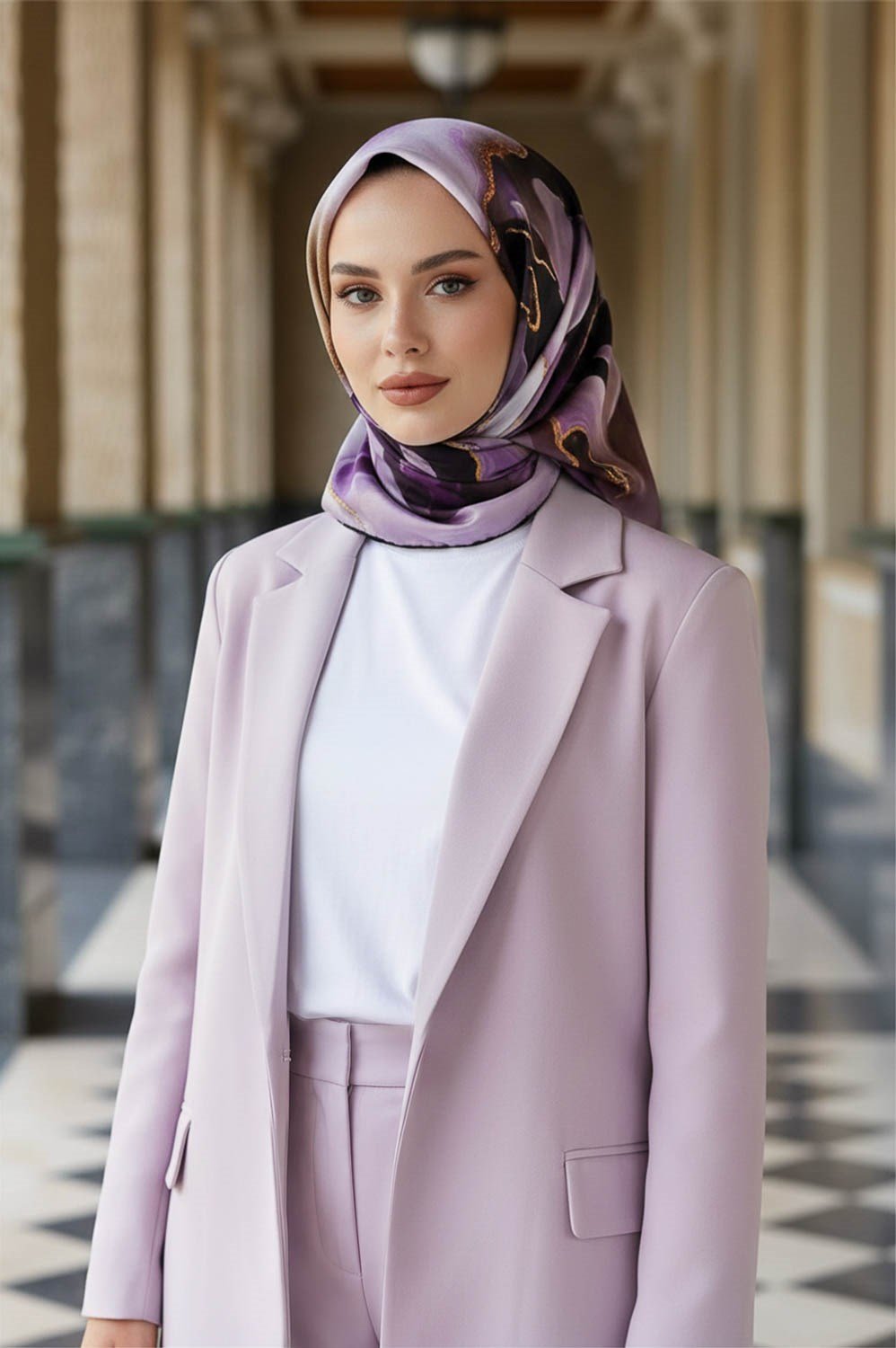 %100 Twill İpek Batik Desenli Mor - Fuşya Renkli 90x90 Eşarp Dikim Şekli : El Dikişi