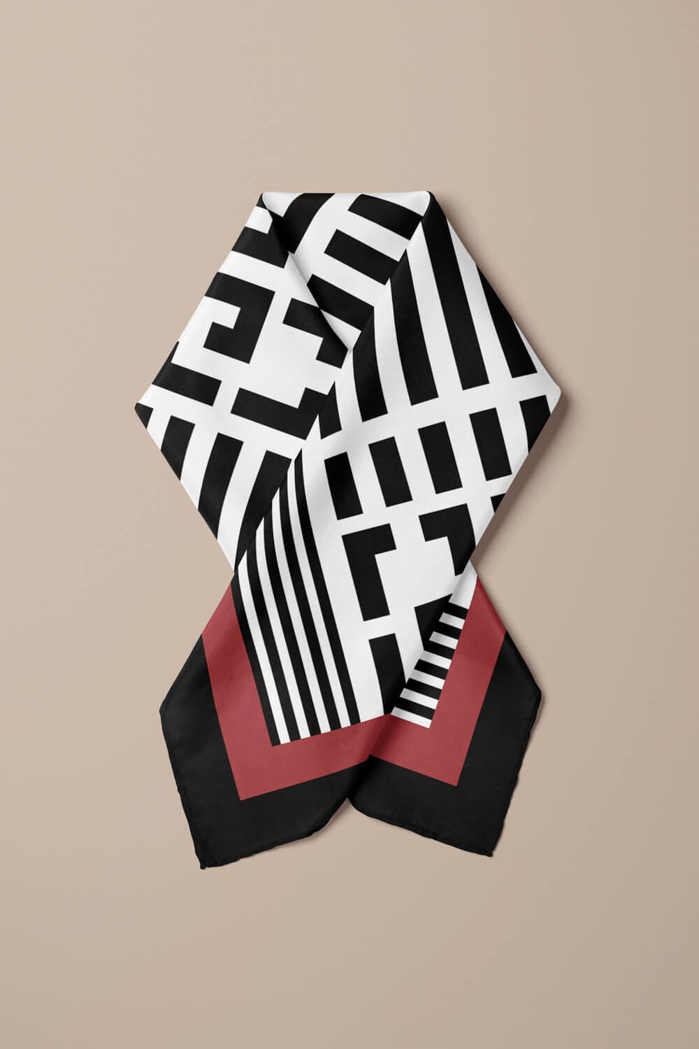 Kadın Siyah Beyaz Geometrik Desenli 50x50 Bandana HYL DG01510-22