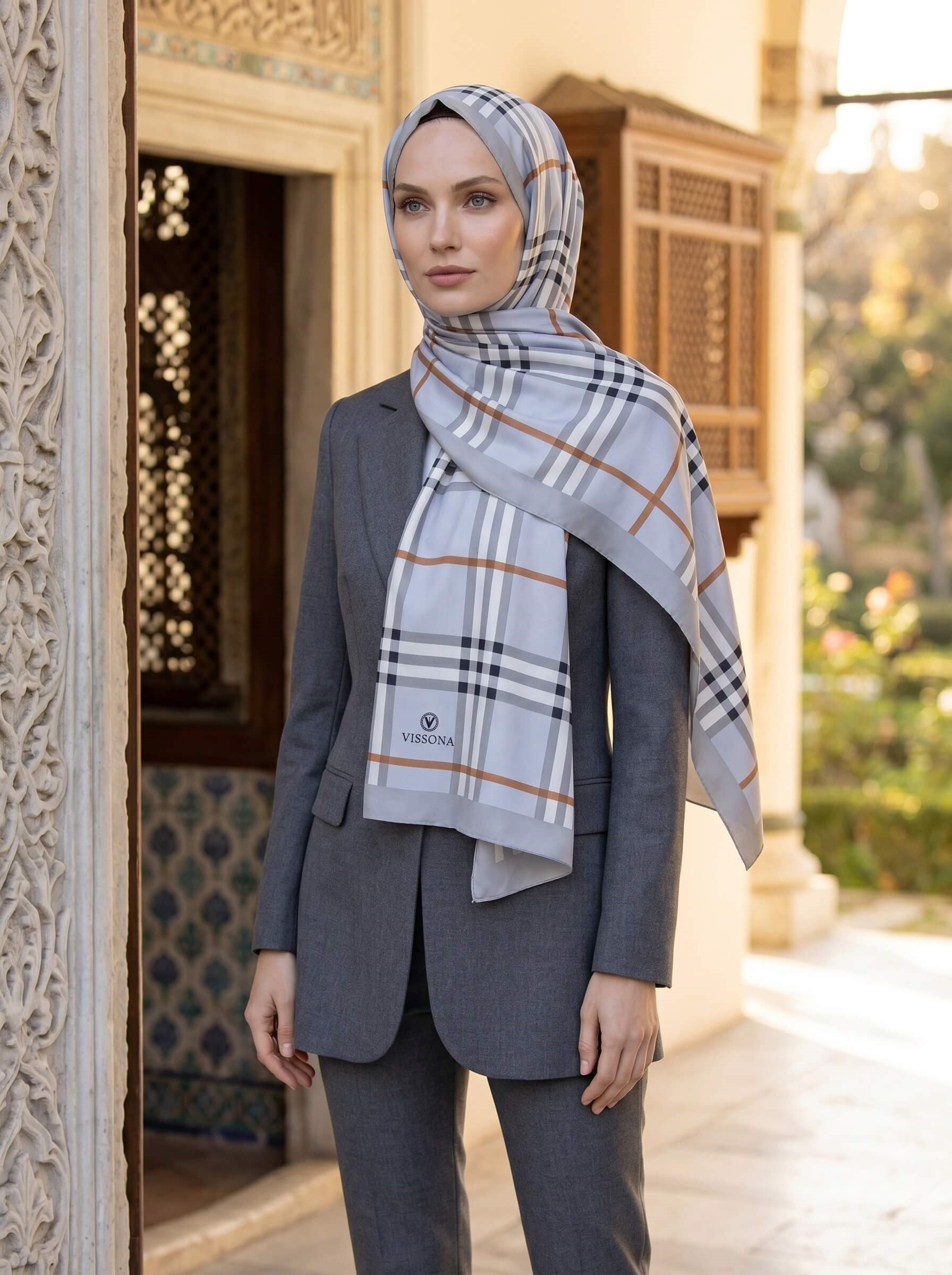 KREP EKOSE DESENLİ GRİ RENKLİ 75X195 KIRIŞMAZ ŞAL