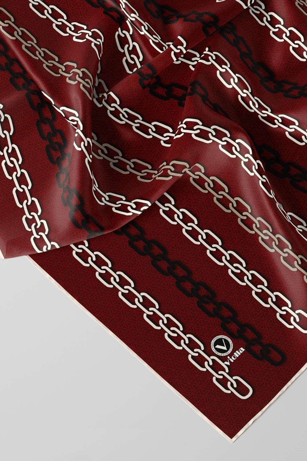 Twill Zincir Desenli Bordo Renkli 90x90 Eşarp (İpek İçermez) Kenar Dikiş Şekli El Dikişli