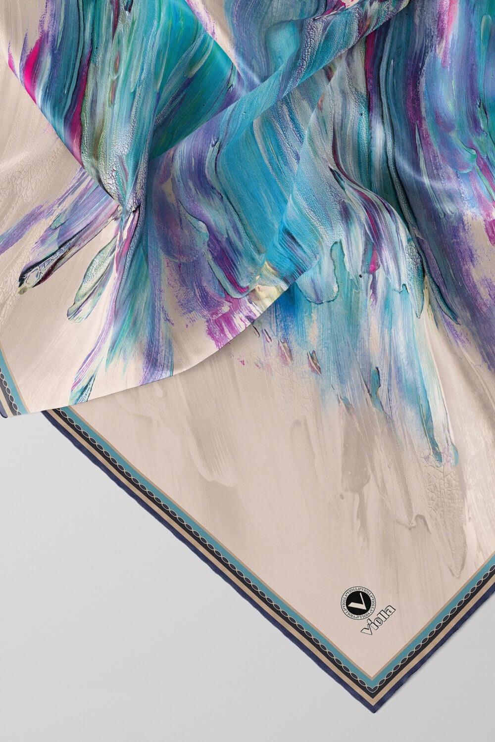 Twill Fırça Darbesi Desenli Bebe Mavisi Renkli 90x90 Eşarp (İpek İçermez) Dikim Şekli : El Dikişi