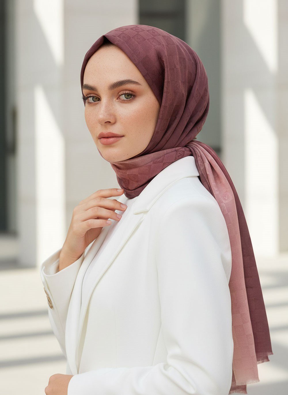 Vissona %57 İPEK %43 PAMUK Degrade Desenli Bakır Renkli Şal -  70x190 Dikiş Tipi İtalyan Dikişli