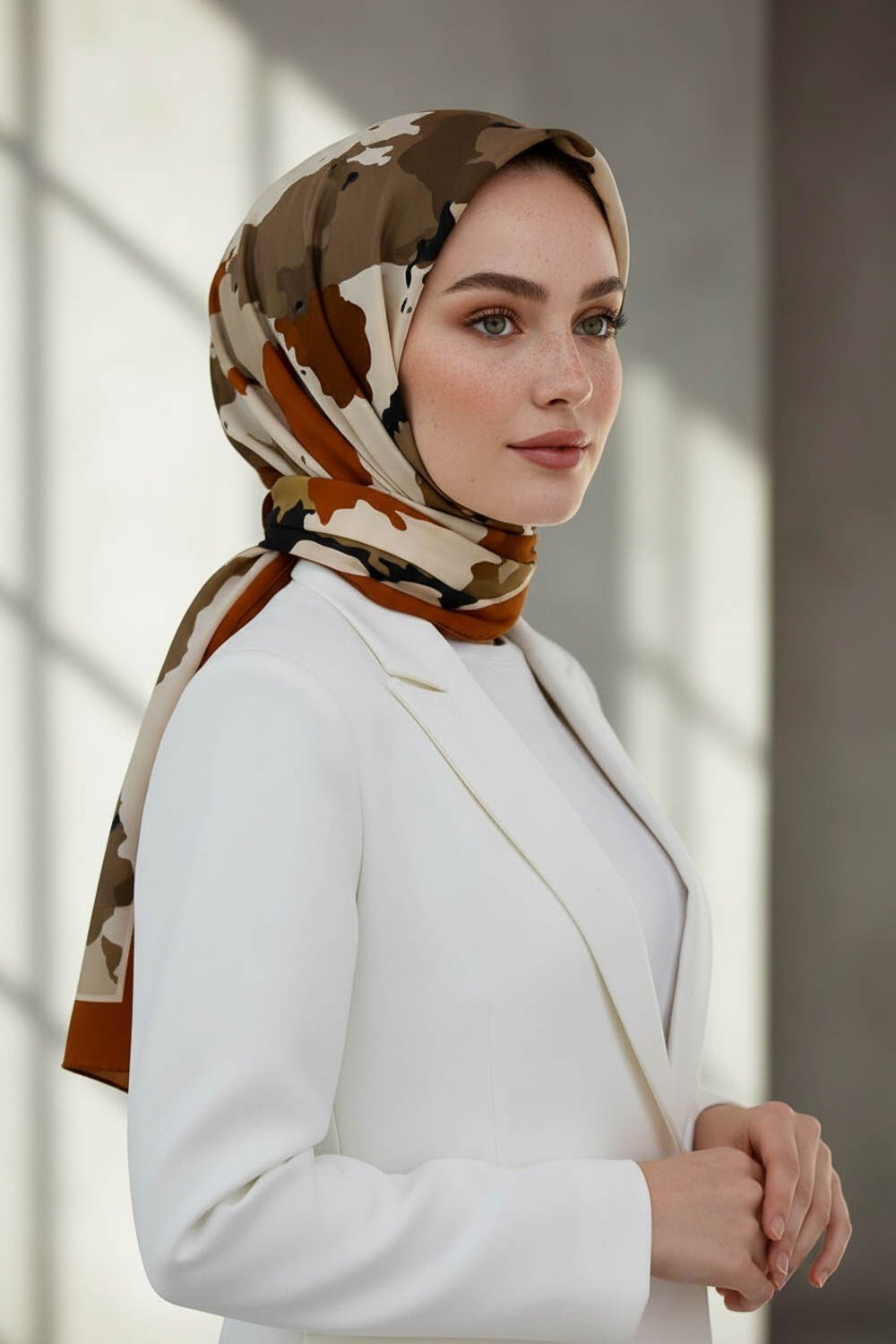 KREP BOYA EFEKTİ DESENLİ TABA RENKLİ 75X195 KIRIŞMAZ ŞAL