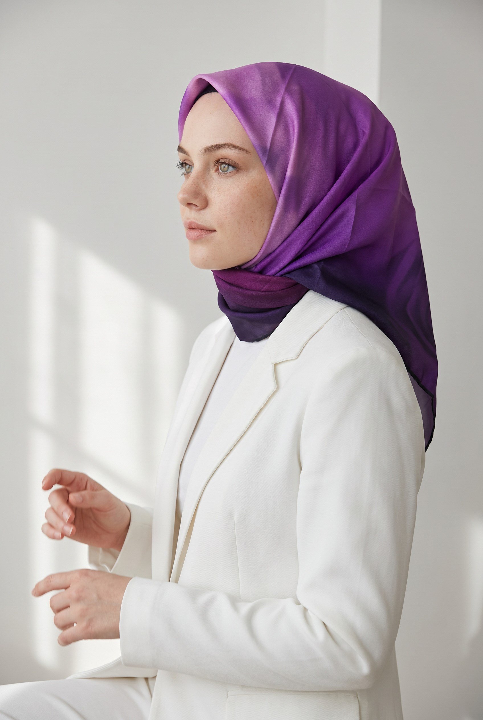 %100 Twill İpek Gül Desenli Mor - Pembe Renkli 90x90 Eşarp Dikim Şekli : El Dikişi