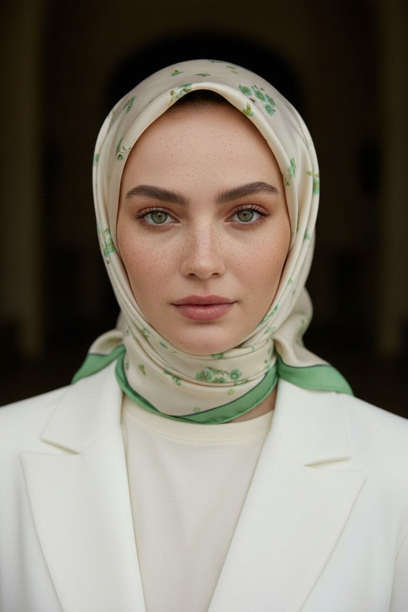 100% Twill İpek Bordürlü Çıtır Çiçek Desenli Benetton Yeşili Renkli 90x90 Dikim Şekli : El Dikişi Eşarp