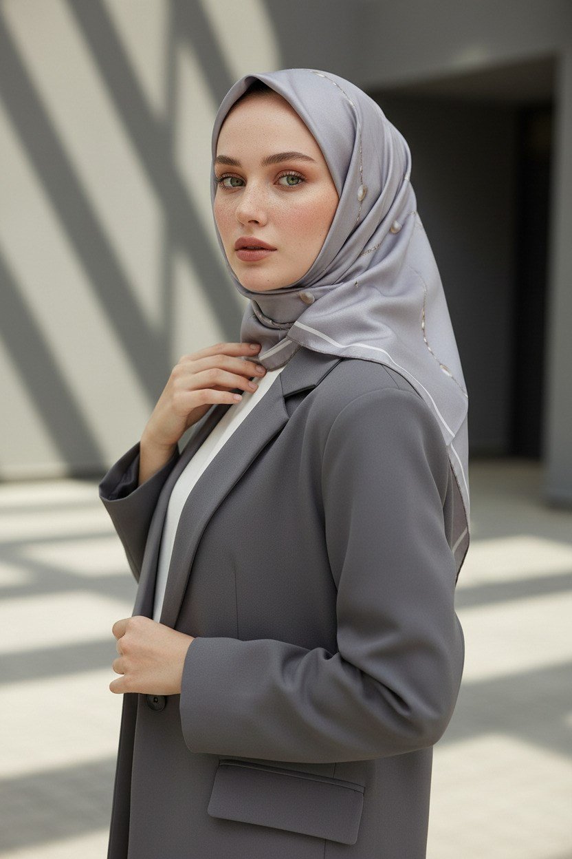 %100 Twill İpek İnci Desenli 90x90 Eşarp Dikim Şekli : El Dikişi