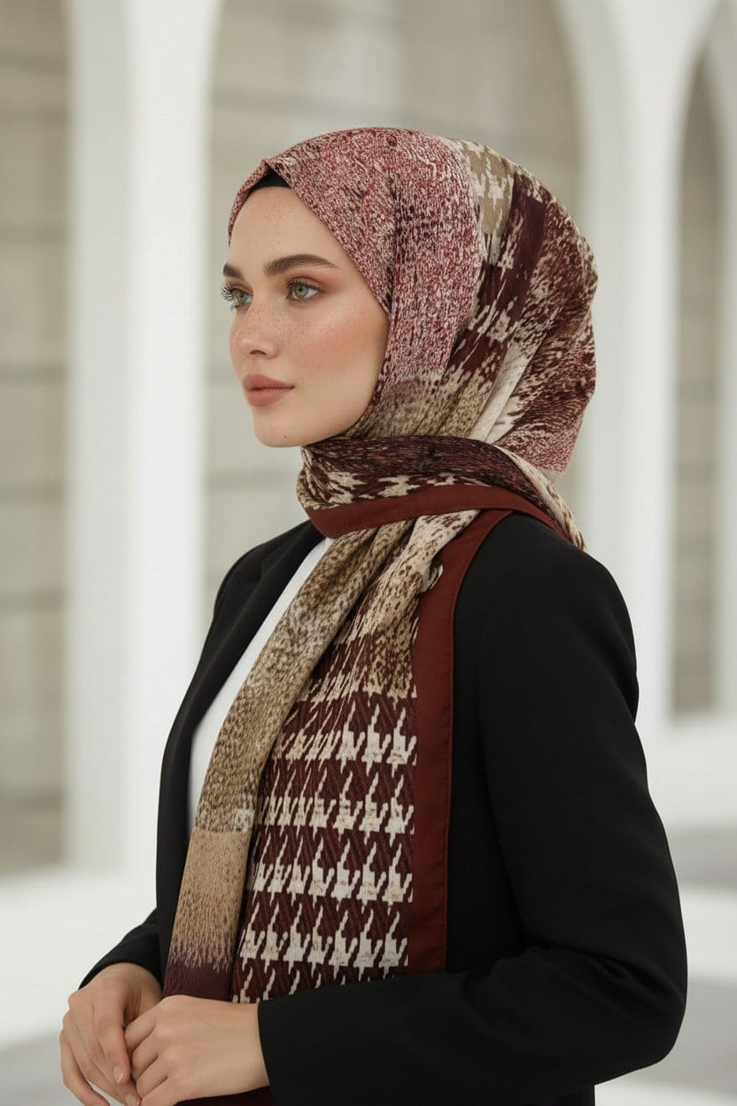 KREP KAZAYAĞI DESENLİ BORDO RENKLİ 75X195 KIRIŞMAZ ŞAL