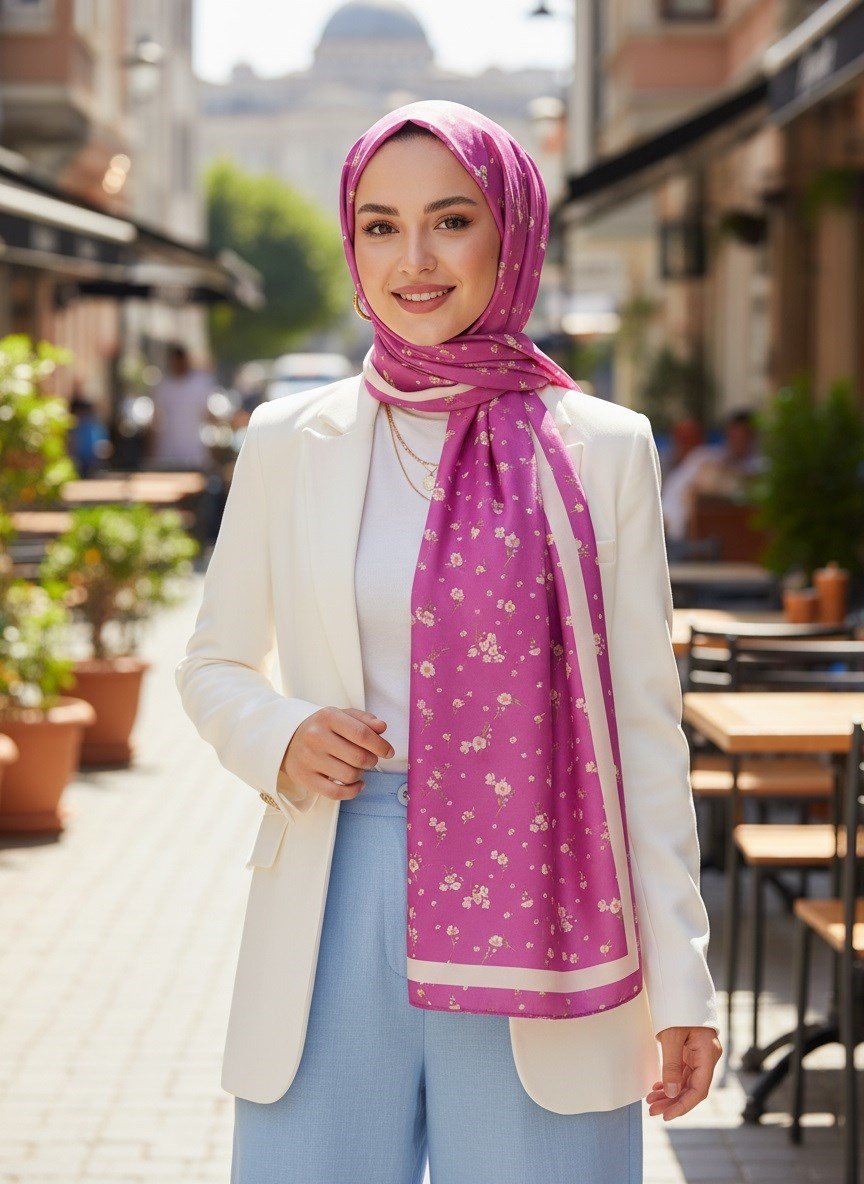 %100 Saf İpek Şal İnce Saten Vual Dokuma Fresh 90x210 Şal