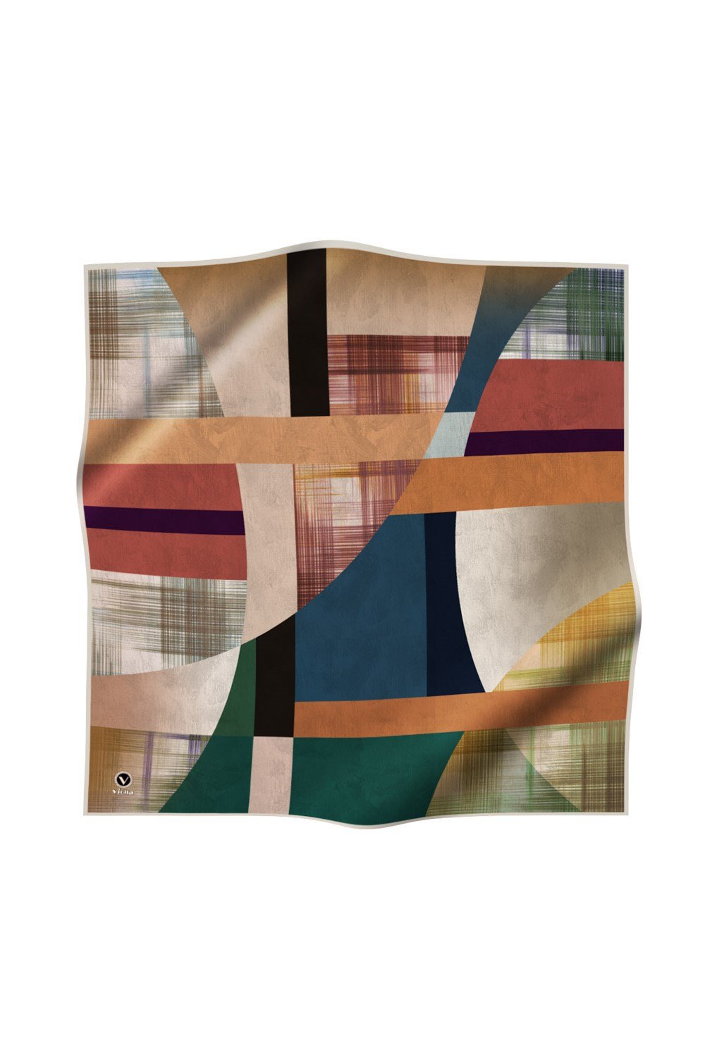 Twill Geometrik Desenli Petrol Yeşili Renkli 90x90 Eşarp (İpek İçermez) Kenar Dikiş Şekli El Dikişli