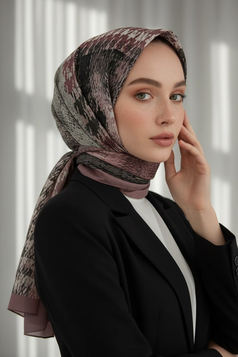 KREP KAZAYAĞI DESENLİ PUDRA RENKLİ 75X195 KIRIŞMAZ ŞAL