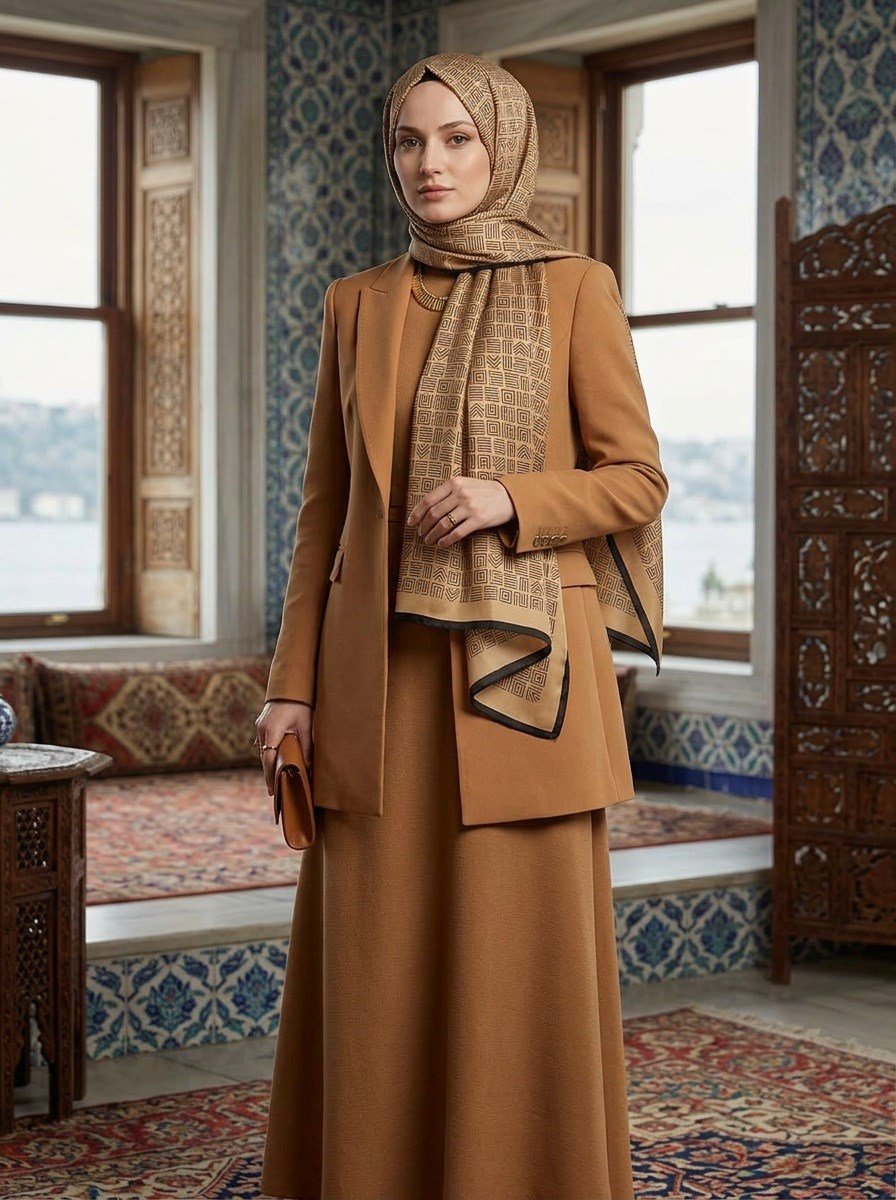 %100 Saf İpek Şal İnce Saten Vual Dokuma Etnik Desenli Gold - Siyah Renkli 90x210 Şal