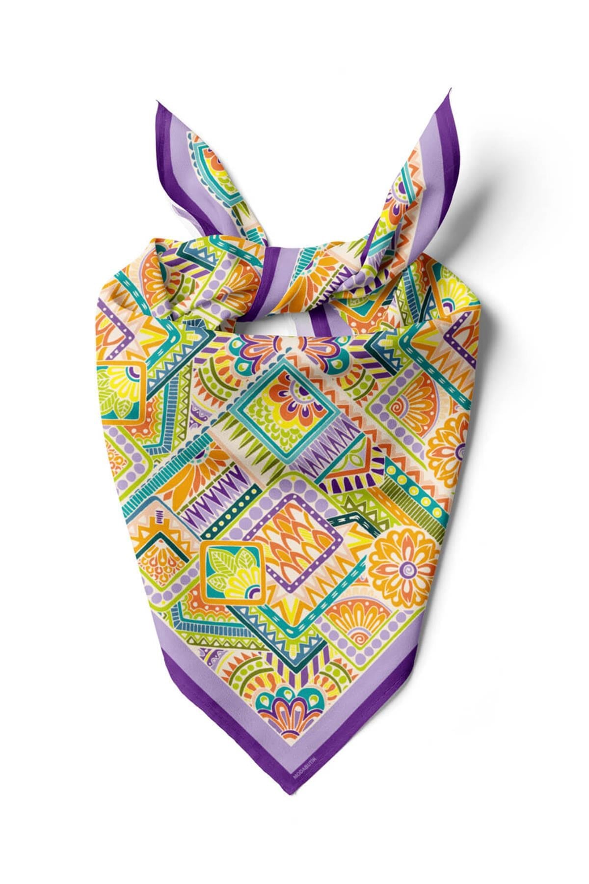 Violla B72 Kadın Lila Sweat Patch Desenli 50x50 Bandana HYL DG0643-22