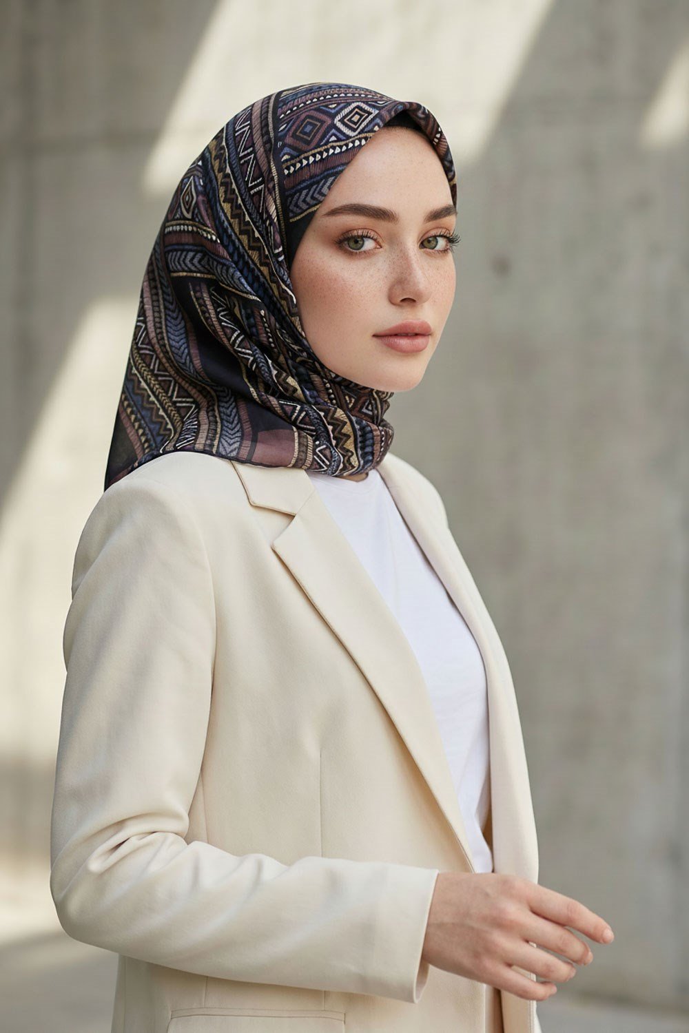 %100 Twill İpek Etnik Desenli Gül Kurusu - Siyah Renkli 90x90 Eşarp Dikim Şekli : El Dikişi