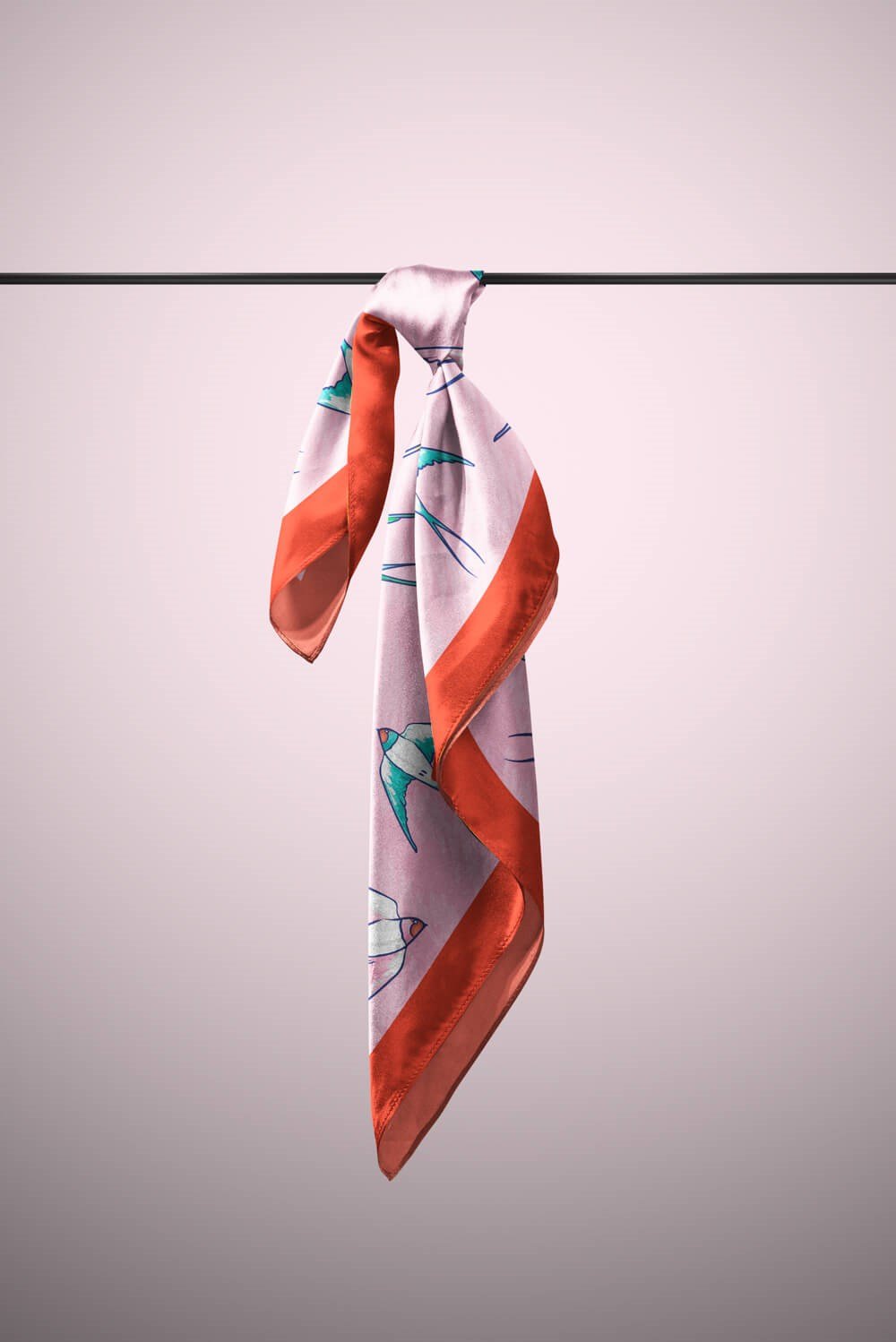 Violla B45 Kadın Kuş Desenli Bandana 50x50 Pembe DG0410-22