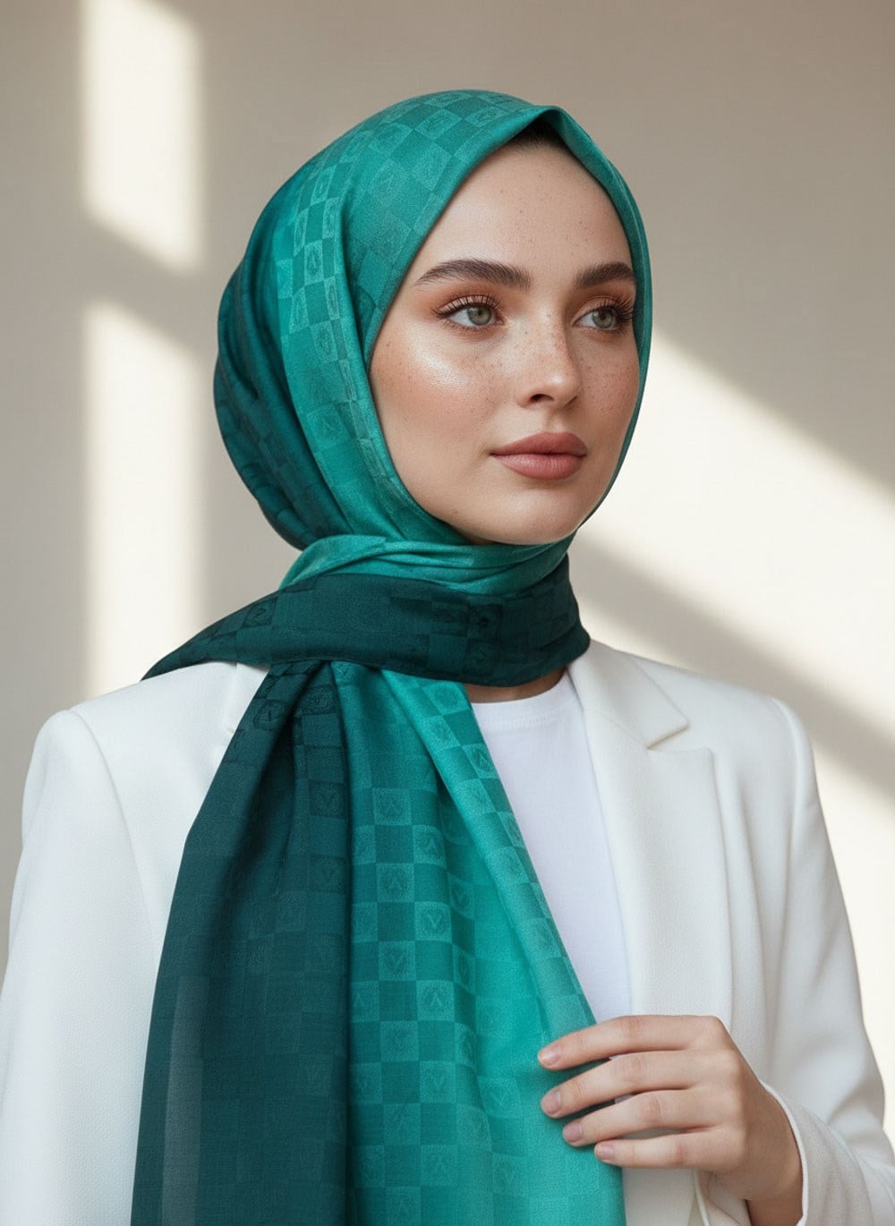 Vissona %57 İPEK %43 PAMUK Degrade Desenli Mint Yeşili Renkli Şal -  70x190 Dikiş Tipi İtalyan Dikişli