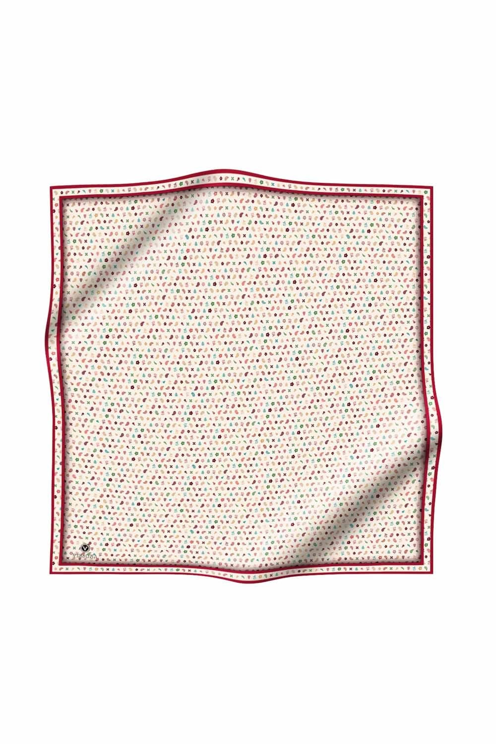 %100 Twill İpek Çıtır Desenli Krem - Bordo Renkli 90x90 Eşarp Dikim Şekli : El Dikişi
